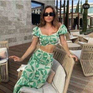 Matching Set - Zara Cropped Knit Top Midi Skirt